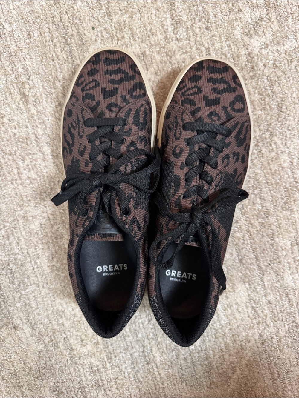 Greats Leopard-Print Knit Sneakers in Brown and Black Size 8.5